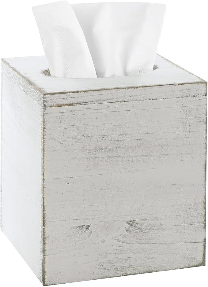 MyGift Vintage White Wood Tissue Box Cover Holder by MyGiftHome
