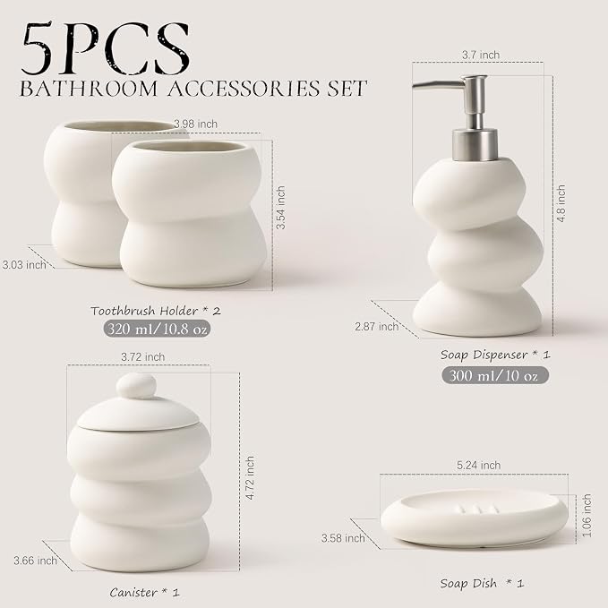 Bathroom Accessory Set 5PCS, Ceramic Bathroom Accessories Set, Irregular Shape - Image 2