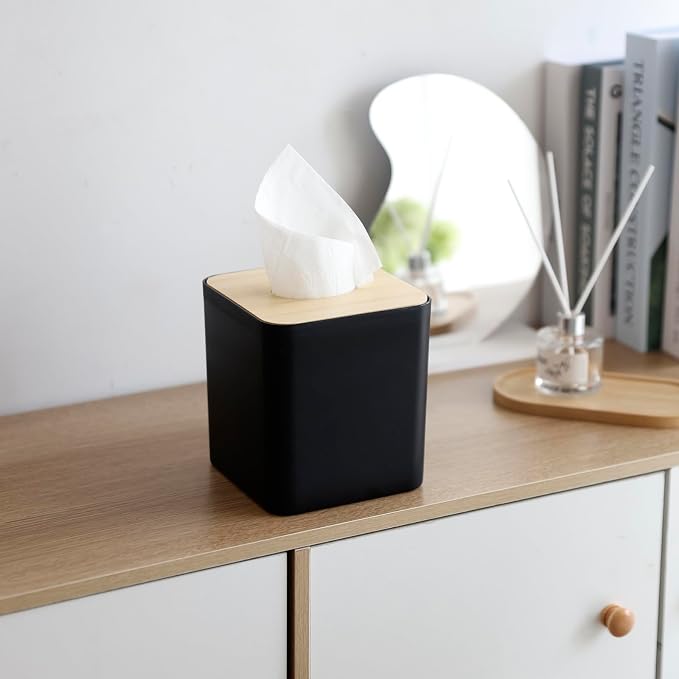 Square Tissue Box Cover, Bamboo Facial Cube Box Cover - Image 2