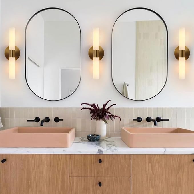 Wall Sconces Set of Two, Brass Gold Bathroom Sconces Wall Lighting - Image 2