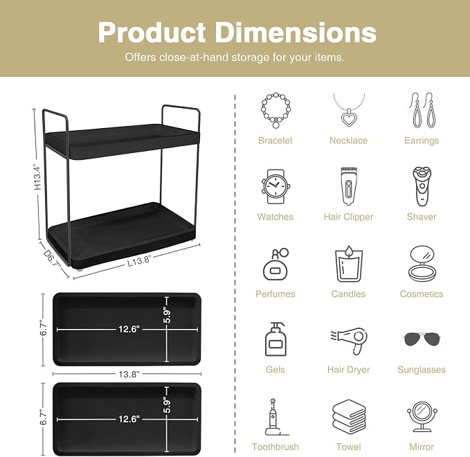 Forbena Black Bathroom Counter Organizer, Tiered Bathroom Organizer Countertop - Image 2