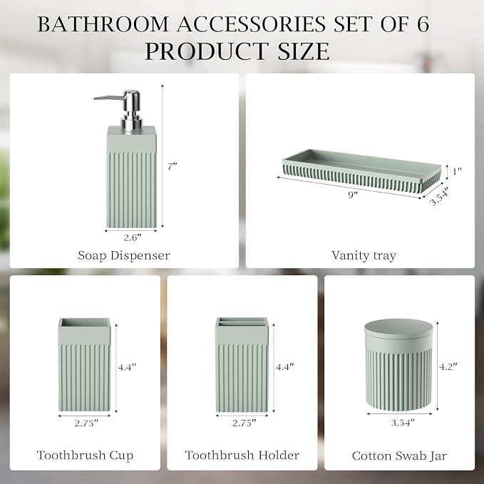 Bathroom Accessories Set, 6-Piece Resin Green Bathroom Set - Image 8