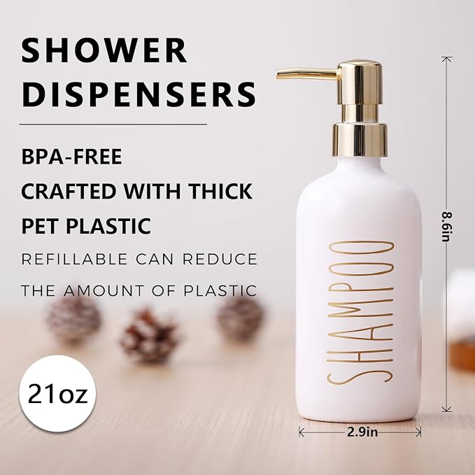 HOMCDALY Shampoo and Conditioner Dispenser Set of 3, 21oz Shower Soap Bottles - Image 2