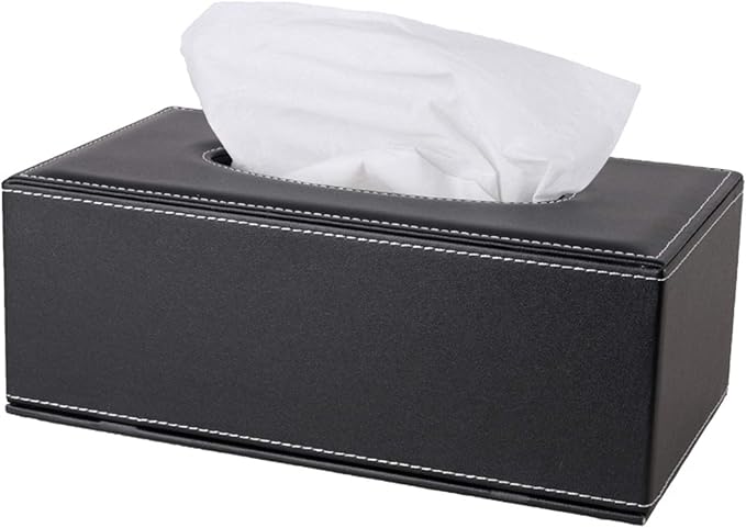 High-end Fashion PU Leather Tissue Box Holder Black by RHCSZ