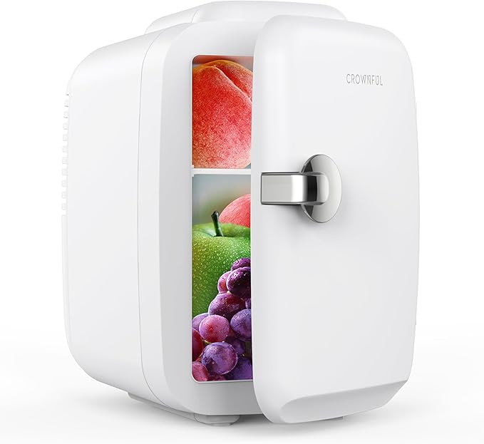 CROWNFUL Mini Fridge, 4 Liter/6 Can Portable Cooler and Warmer Personal by CROWNFUL