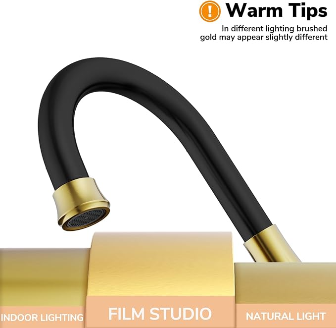 Bathroom Faucets for Sink 3 Hole, Hurran 4 inch Black and Gold Bathroom Sink - Image 2