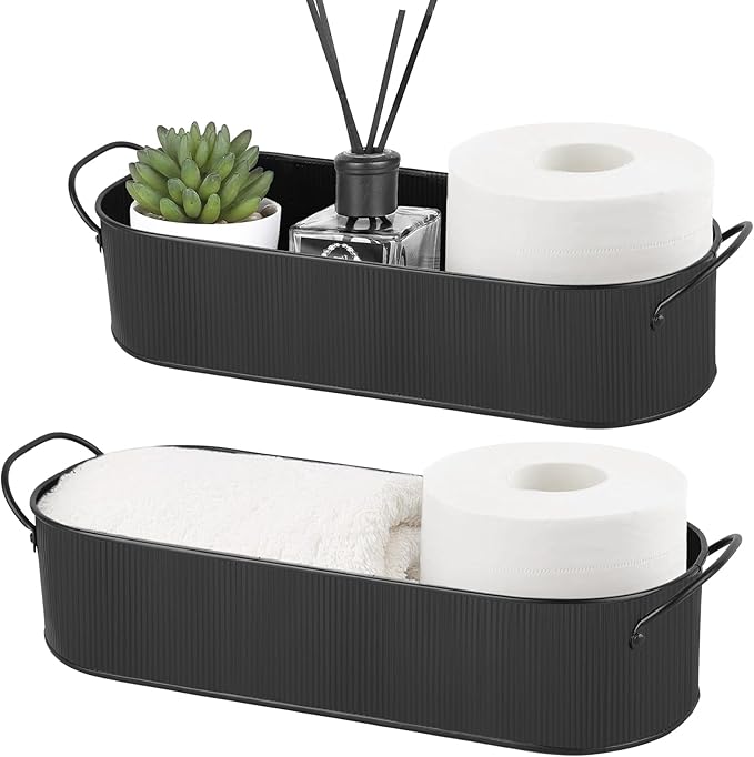 Mkono Metal Storage Basket for Toilet Tank Top Bathroom Decor, Galvanized Tray by Mkono