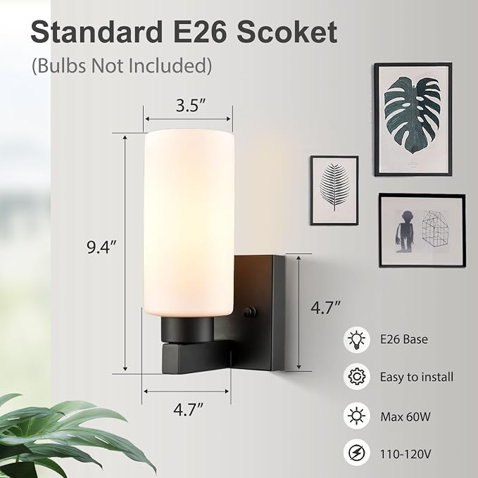 Bathroom Sconces Modern Black Wall Light Fixture Vanity Light Set of Two - Image 5