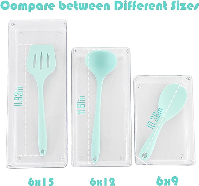 ihomecooker 3 Pack Large Clear Plastic Drawer Organizer Tray Cutlery Utensil - Image 5