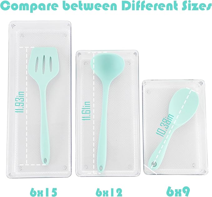 ihomecooker 3 Pack Large Clear Plastic Drawer Organizer Tray Cutlery Utensil - Image 3