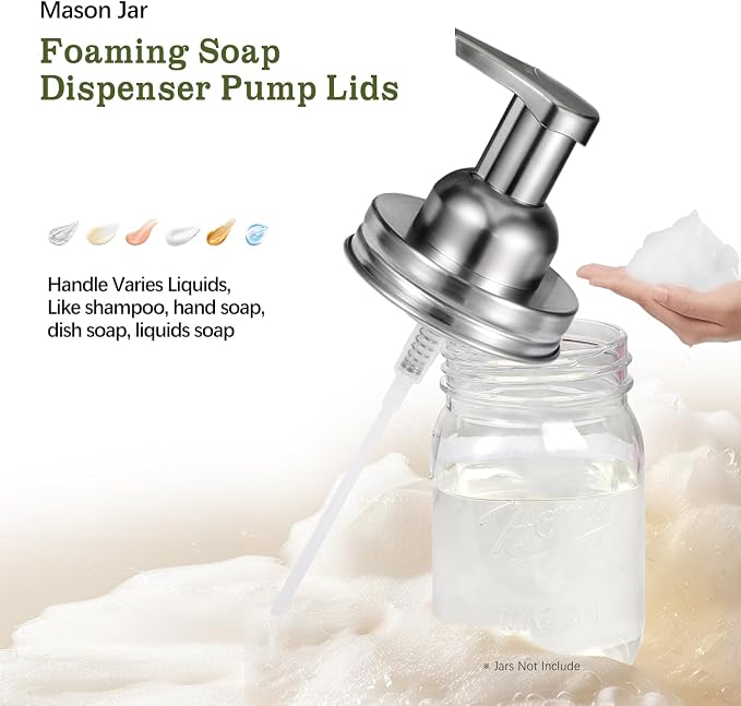 Amolliar Mason Jar Foaming Soap Dispenser Lids, Plastic Foam Pump Lids - Image 2