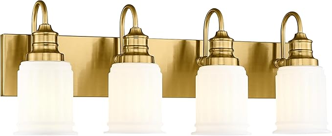 Bathroom Light Fixtures 4-Lights, HWH Brushed Gold Vanity Light Modern Bathroom by HWHINVESTMENT