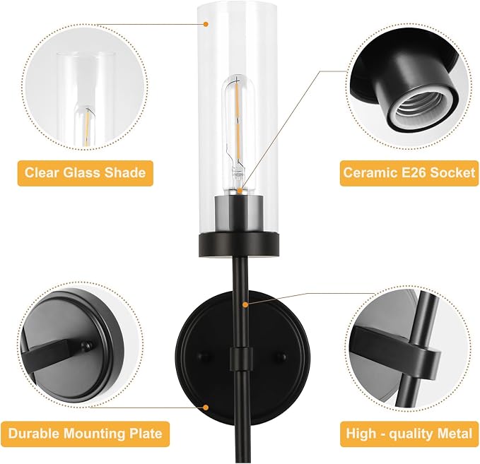 WILON Black Wall Sconces Set of 2, Bathroom Sconces Vanity Light Fixtures - Image 4