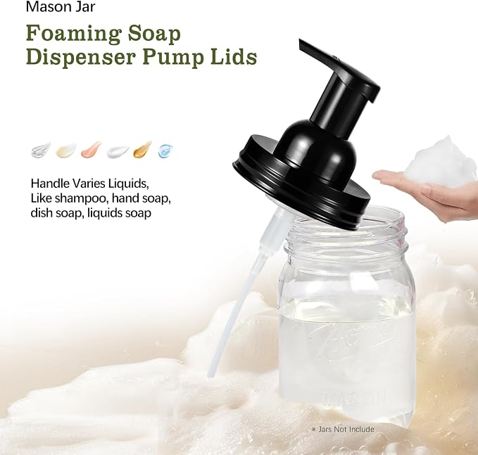 Amolliar Mason Jar Foaming Soap Dispenser Lids, Plastic Foam Pump Lids - Image 2