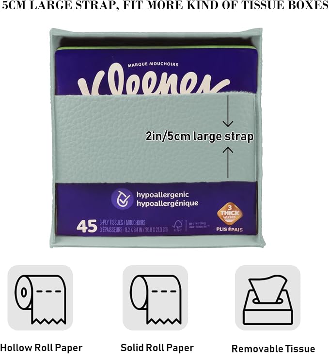 Tissue Box Cover Holder Square Tissue Cube Cover PU Leather Tissue Organizer - Image 3