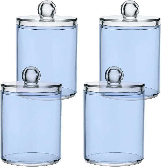Light Steel Blue Qtip Holder Organizer Dispenser Cotton Swabs Cans Plastic Jars by SHJI