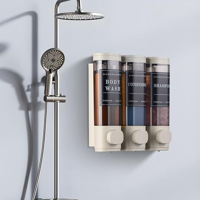 Shampoo and Conditioner Dispenser, Shower Soap Dispenser 3 Chamber No Drill - Image 3