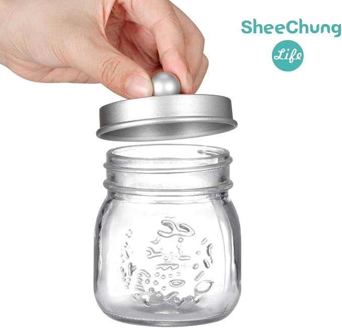SheeChung 2 Pack Qtip Holder for Bathroom, Cotton Swab Holders, Cute Mason Jars - Image 3