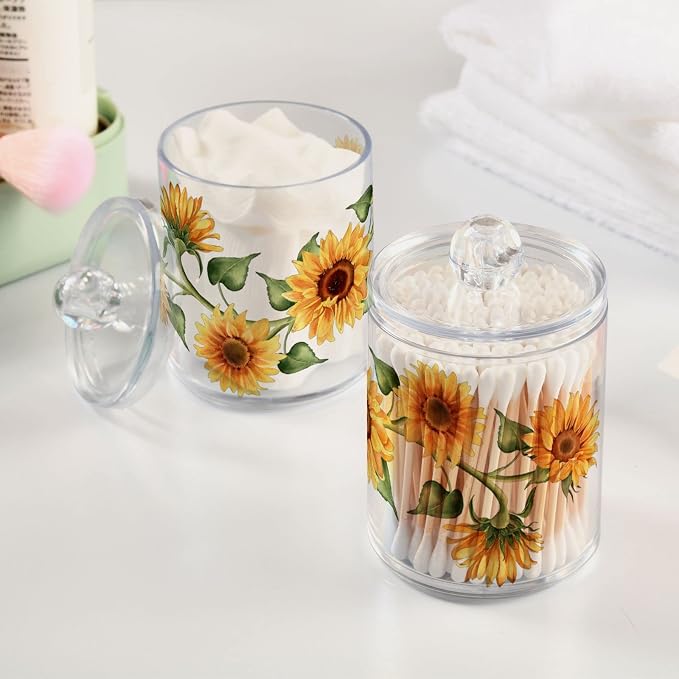 2 Pack Qtip Holder Dispenser for Cotton Ball Sunflower Wreath Cotton Swab Round - Image 2