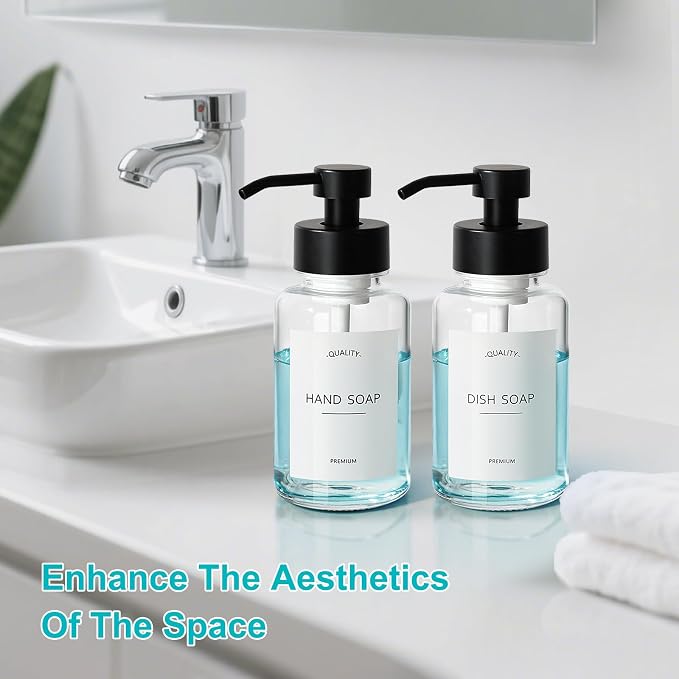 Foaming Hand Soap Dispenser, 14.1 oz/400ml Foaming Soap Dispenser, 2 Pack Glass - Image 8
