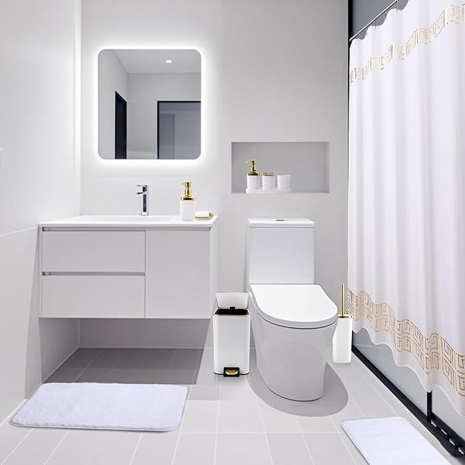 11PCS Bathroom Sets with Shower Curtain and Rugs Bathroom Accessories Set White - Image 6
