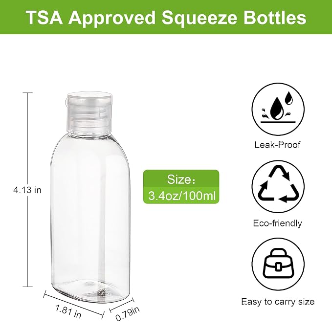 Travel Bottles for Toiletries 6 Pack 3.4oz/100ml TSA Approved Shampoo and - Image 2