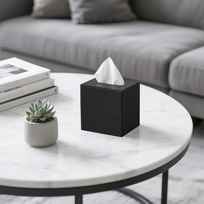 Mkono Tissue Box Cover PU Leather Square Tissue Box Holder - Image 2