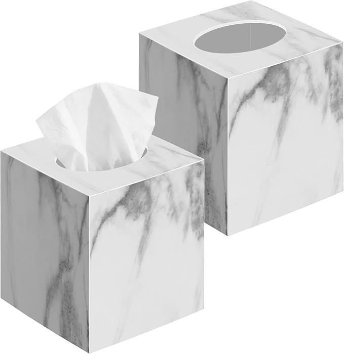 2 Pack Marble Tissue Box Cover, Square Acrylic Tissue Holder, Decorative Facial by Chintu