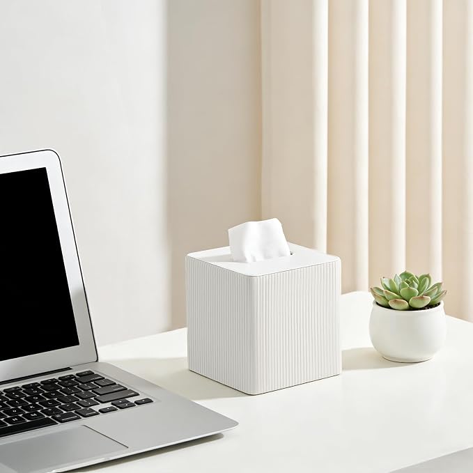 Mkono Tissue Box Cover PU Leather Square Tissue Box Holder - Image 4