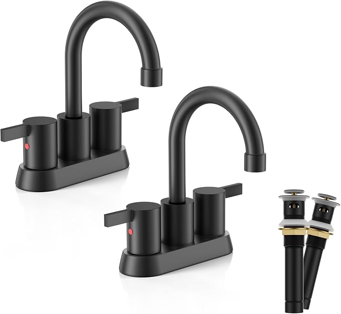 Phiestina 4 Inch 2 Handle Centerset Matte Black Lead-Free Modern Bathroom by Phiestina