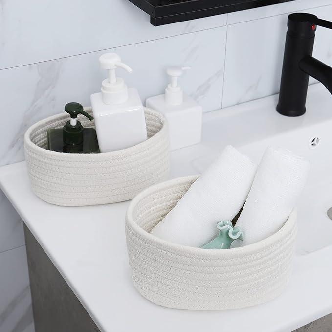 【2 Pack】 ABenkle Small Storage Baskets, Natural Cotton Rope Woven Baskets - Image 4