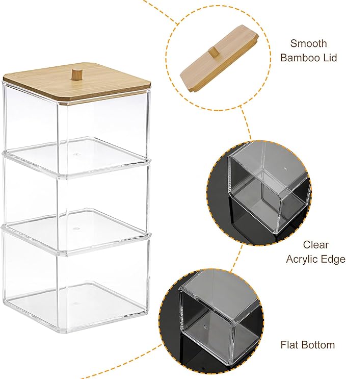 Hipiwe 3 Tiers Acrylic Cotton Swab Organizer Clear Qtip Holder - Image 5