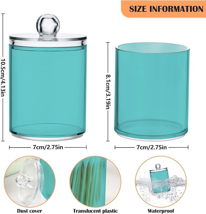 Pale Turquoise Qtip Holder Organizer Dispenser Cotton Swabs Cans Plastic Jars - Image 3