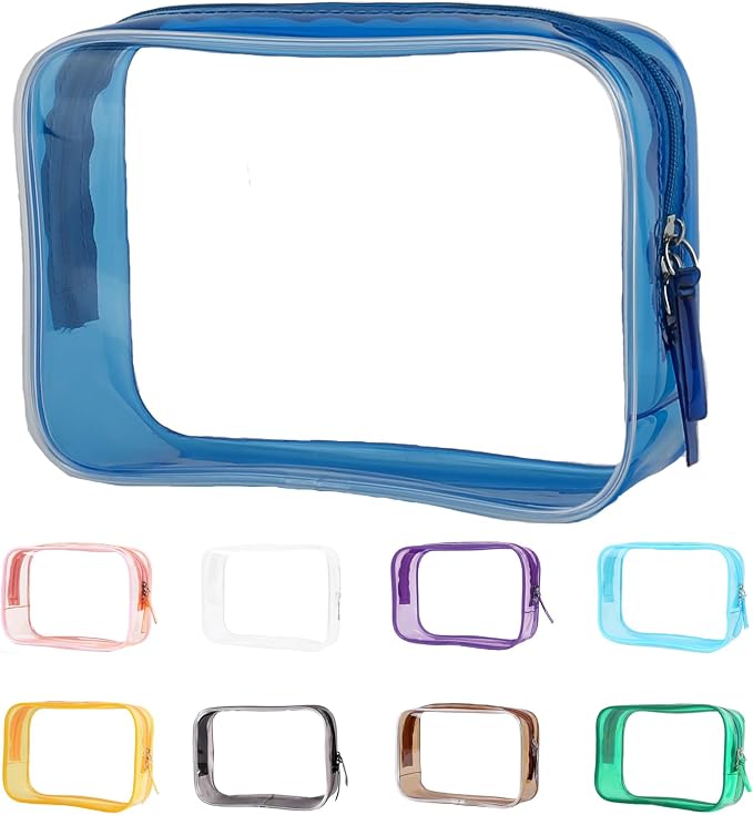 Buminee Navy Blue Clear Pouch Small, 6.6"x2.3"x4.7" TSA Approved Toiletry Bag by Buminee