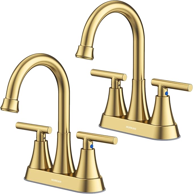 Bathroom Faucets for Sink 3 Hole, Hurran 4 inch Brushed Gold Bathroom Sink by Hurran