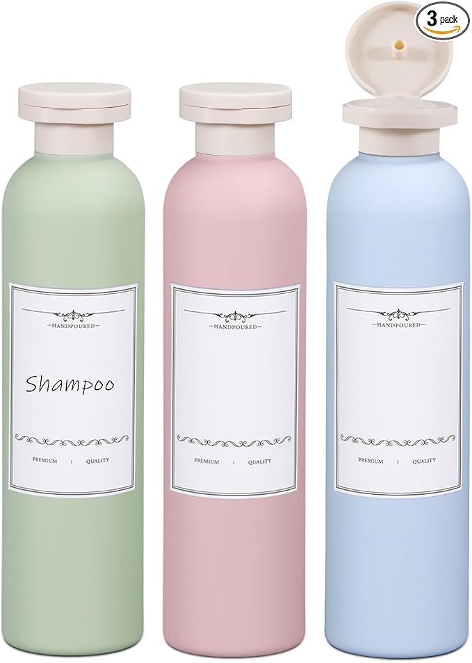 ASEVAT 8.8oz 3Pcs Plastic Refillable Travel Shampoo and Conditioner Bottles by ASEVAT