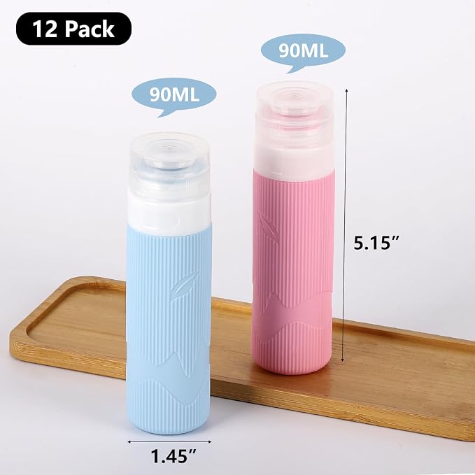 Tbestmax 12 Pack Travel Toiletry Bottles - 3oz Leakproof Silicone Containers - Image 3