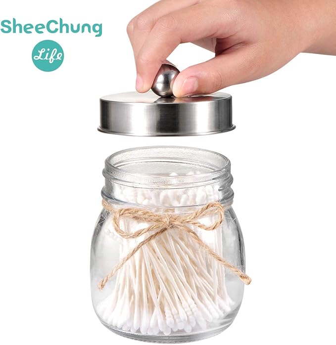SheeChung Small Mason Jar, Glass Qtip Holder, Apothecary Jars - Image 2