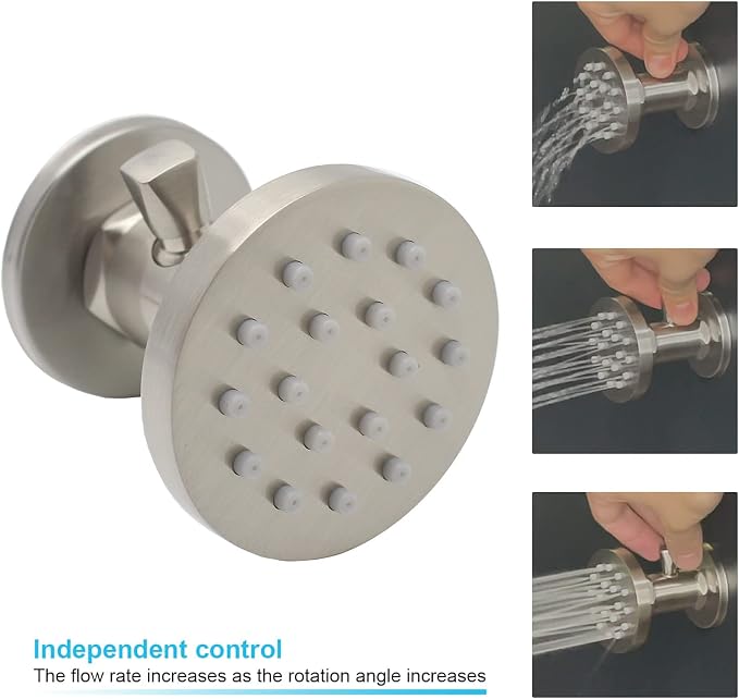 Brass Shower Body Jets with Adjustable Flow, Massage Spa Brushed Nickel Round - Image 2