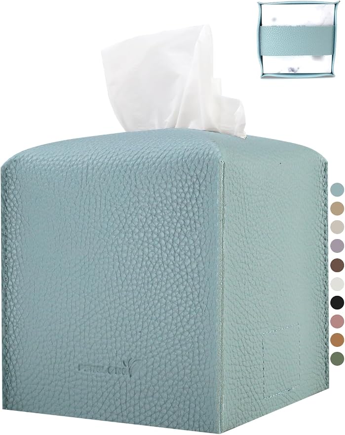 Tissue Box Cover 5X5X5'' PU Leather Tissue Holder Square Tissue Cube Box by PENGLONGHOMEDECORATION