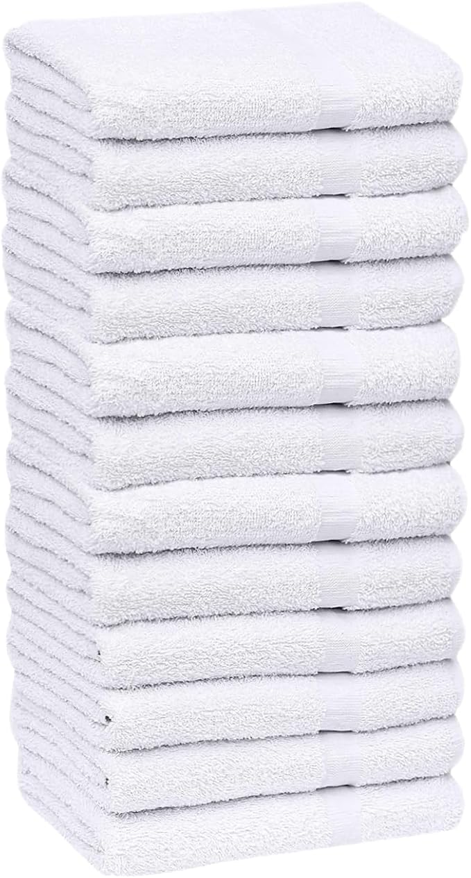 GOLD TEXTILES 12 Pack White Economy Cotton Blend 15x25 Inches Basic Hand by GOLDTEXTILES