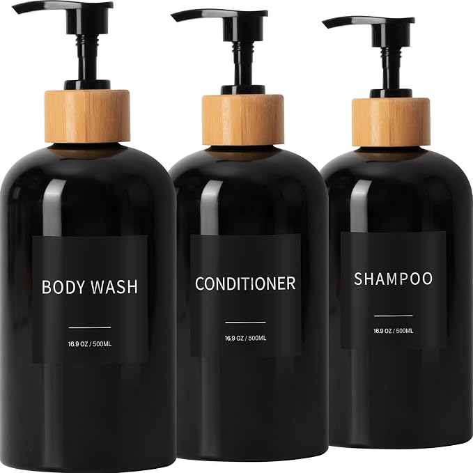Shampoo and Conditioner Dispenser, Refillable Plastic Shampoo Pump Bottles by Lewistin