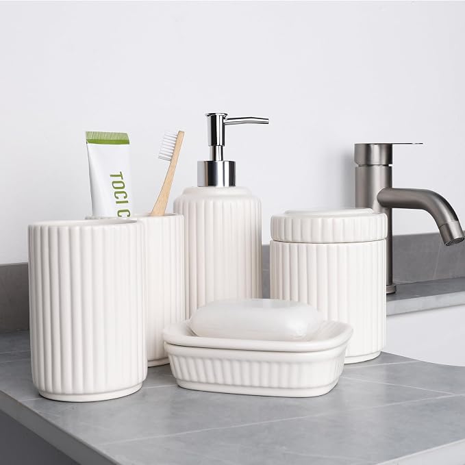 White Bathroom Accessory Set 5PCS, Ceramic Bathroom Accessories Set, Classic - Image 7