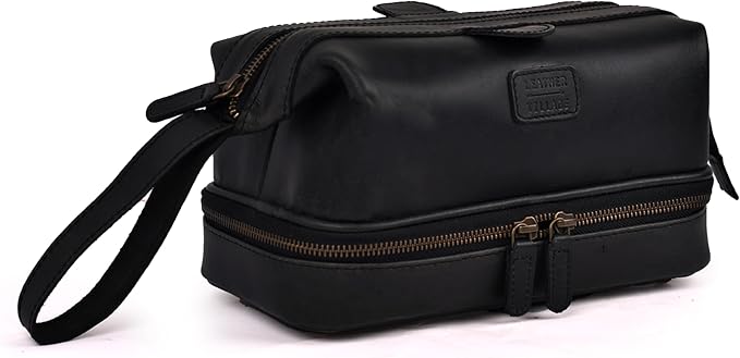 LEATHER VILLAGE Genuine Leather Dopp Kit – Large Travel Toiletry Bag by LeatherVillage