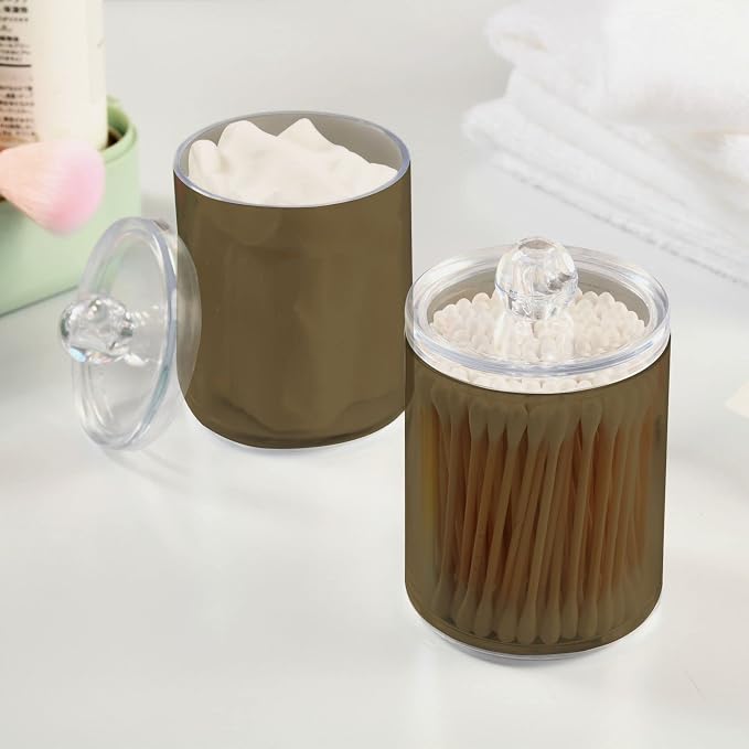 Tan Qtip Holder Organizer Dispenser Cotton Swabs Cans Plastic Jars - Image 5