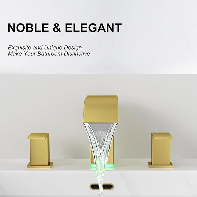 RUMOSE LED Bathroom Faucets Set Brushed Gold 8 inch Bathroom Sink Faucet 3 Hole - Image 7