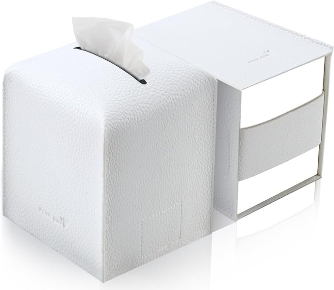 Tissue Box Cover 5X5X5'' PU Leather Tissue Holder Square Tissue Cube Box by PENGLONGHOMEDECORATION