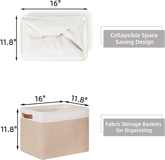 HNZIGE Fabric Storage Baskets for Organizing Large Canvas Rectangular Storage - Image 2