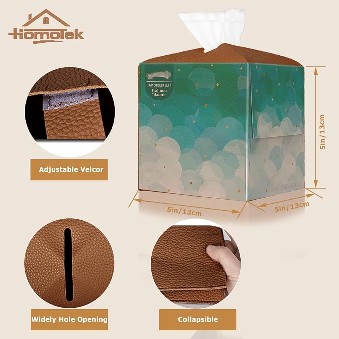 HOMOTEK 2 Pack Tissue Box Cover, Square PU Leather Tissue Holder, Decorative - Image 3