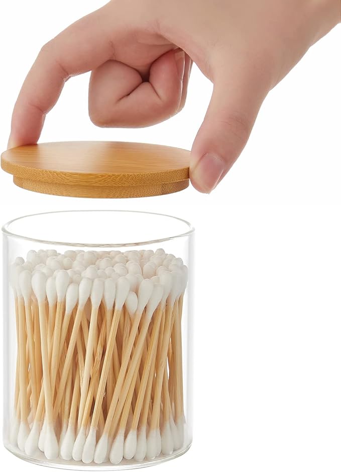4 Pack Glass Qtip Holder Dispenser Glass Apothecary Jars - Image 7
